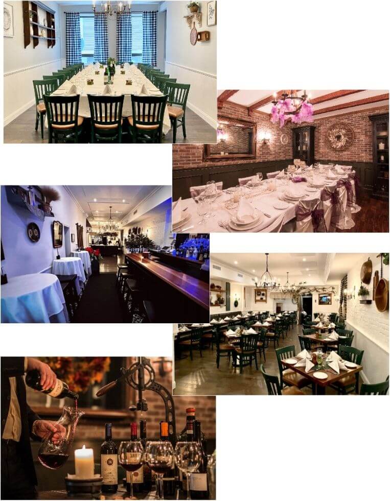 Collage of images of Cellini's food, restaurant and chefs